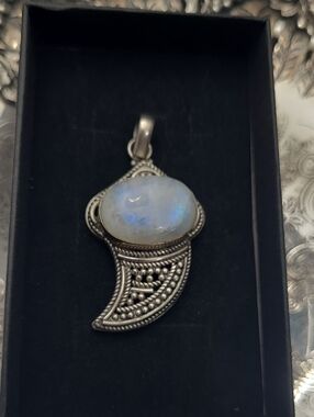 Sterling Silver Moonstone Pendant Iridescent Blue White Shimmer